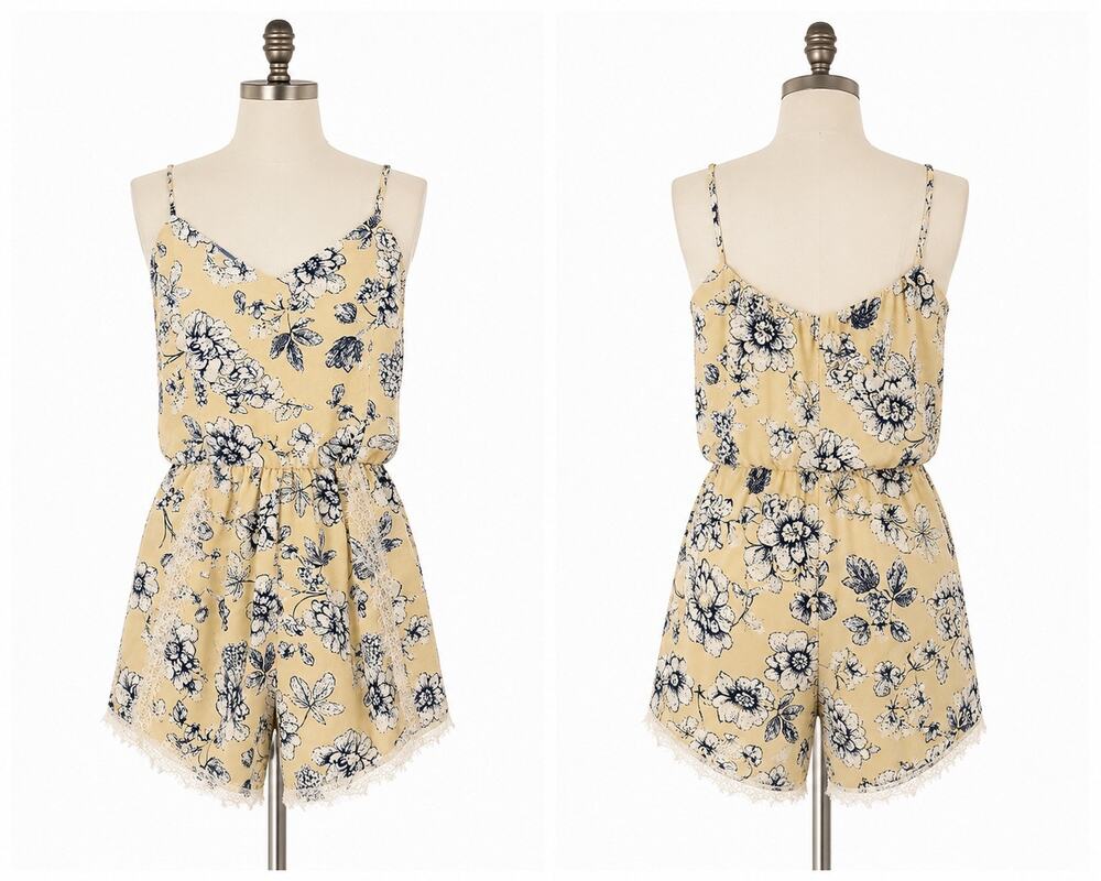 TRAC Floral Satin Lace Trim Romper